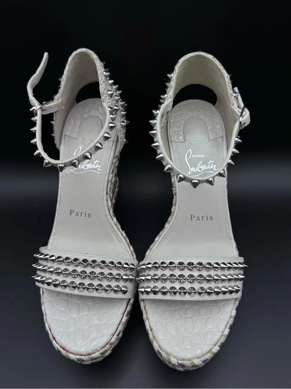 Christian Louboutin Madmonica 120 Croc Embossed Wedge Spiked Sandals Size 37